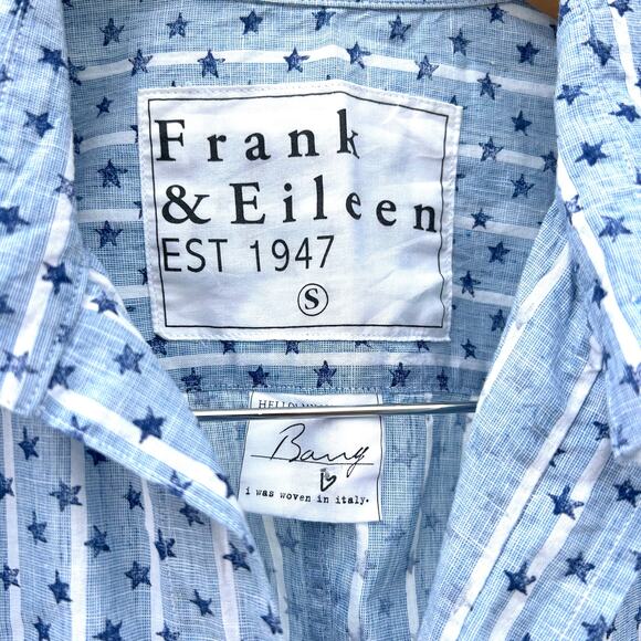 Frank & Eileen Barry Linen Button Down Blue Stars Stripes Small Shirt - Picture 4 of 8